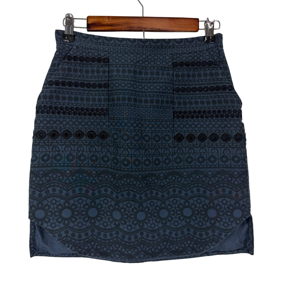 3.1 Phillip Lim Navyā Blue Silk Cotton Eyelet Print Mini Skirt Women's 2 Pockets